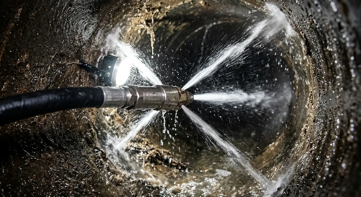 High-pressure hydro jetting nozzle cleaning sewer pipe for Sewer Cleanout in Lower Oxford